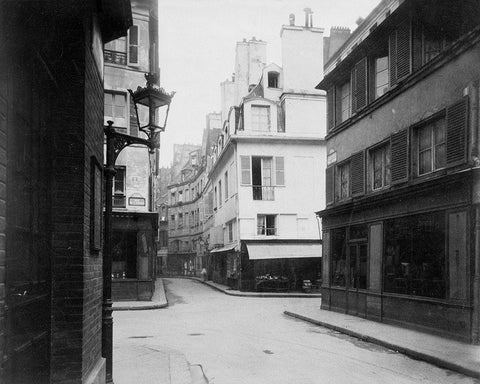 Paris, 1922 - Rue Cardinale White Modern Wood Framed Art Print with Double Matting by Atget, Eugene