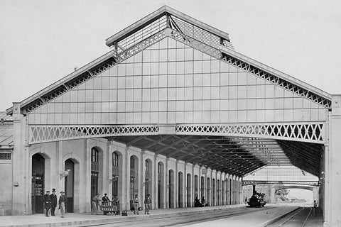 France, 1860-1863 - Nevers Station Black Ornate Wood Framed Art Print with Double Matting by Collard, Auguste Hippolyte