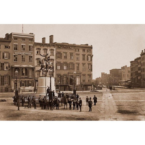 14th Street with Union Square and Washington Monument, about 1855 White Modern Wood Framed Art Print by Holmes, Silas A.