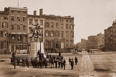 14th Street with Union Square and Washington Monument, about 1855 White Modern Wood Framed Art Print with Double Matting by Holmes, Silas A.