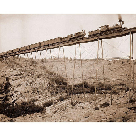 Dale Creek Bridge, Wyoming, Union Pacific Railway, 1885 White Modern Wood Framed Art Print by Jackson, William Henry