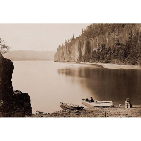 Cape Horn, Columbia River, Oregon, 1867 Black Modern Wood Framed Art Print with Double Matting by Watkins, Carleton