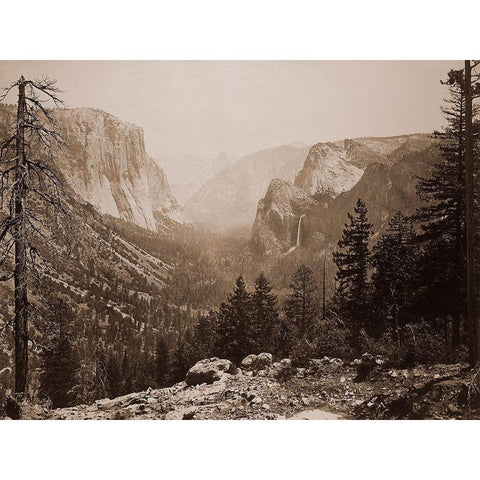 The Yosemite Valley from Inspiration Pt. Mariposa Trail, 1865-1866 Gold Ornate Wood Framed Art Print with Double Matting by Watkins, Carleton