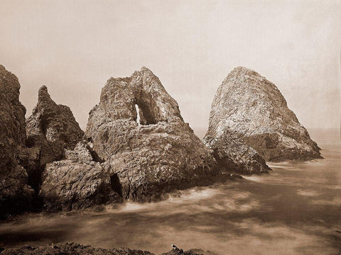 Sugarloaf Islands at Fishermans Bay, Farallon Islands, San Francisco, California, 1869 White Modern Wood Framed Art Print with Double Matting by Watkins, Carleton