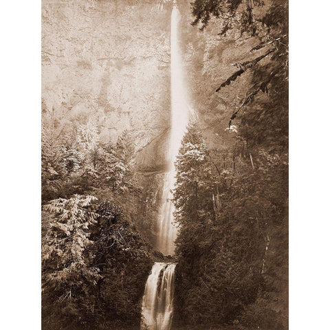 Multnomah Falls, Columbia River, Oregon, 2500 feet., 1867 Black Modern Wood Framed Art Print with Double Matting by Watkins, Carleton