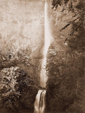 Multnomah Falls, Columbia River, Oregon, 2500 feet., 1867 Black Ornate Wood Framed Art Print with Double Matting by Watkins, Carleton