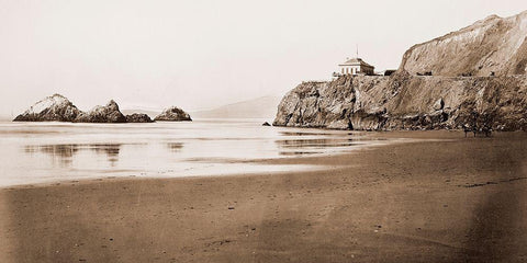 The Cliff House from the Beach, San Francisco, California, 1868-1870 Black Ornate Wood Framed Art Print with Double Matting by Watkins, Carleton