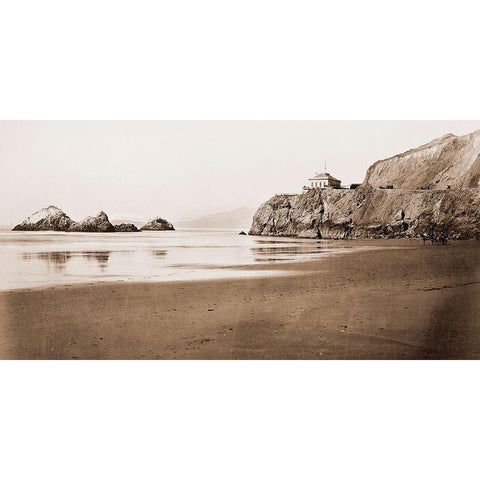 The Cliff House from the Beach, San Francisco, California, 1868-1870 Black Modern Wood Framed Art Print with Double Matting by Watkins, Carleton