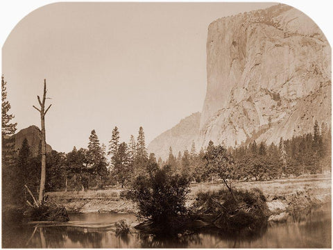 Tutucanula - El Capitan 3600 ft. Yosemite, California, 1861 Black Ornate Wood Framed Art Print with Double Matting by Watkins, Carleton