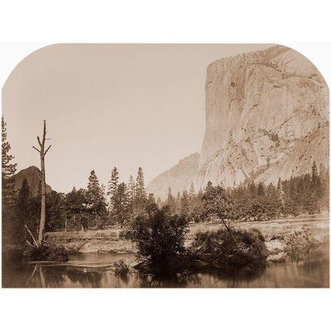 Tutucanula - El Capitan 3600 ft. Yosemite, California, 1861 Black Modern Wood Framed Art Print with Double Matting by Watkins, Carleton