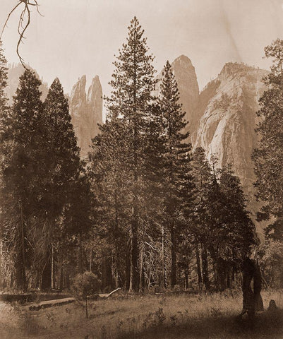 Cathedral Spires - Yosemite, California, 1861 White Modern Wood Framed Art Print with Double Matting by Watkins, Carleton