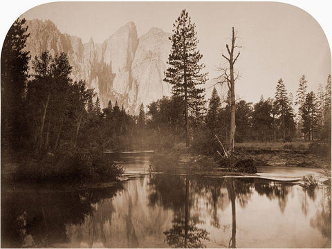 River View - Down the Valley - Yosemite, California, 1861 White Modern Wood Framed Art Print with Double Matting by Watkins, Carleton