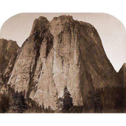 Cathedral Rock - Yosemite, California, 1861 Black Modern Wood Framed Art Print with Double Matting by Watkins, Carleton