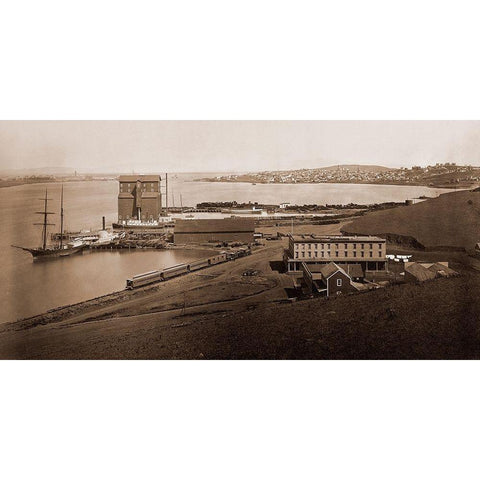 City of Vallejo, California, from South Vallejo, 1870 Black Modern Wood Framed Art Print with Double Matting by Watkins, Carleton