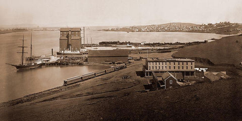 City of Vallejo, California, from South Vallejo, 1870 Black Ornate Wood Framed Art Print with Double Matting by Watkins, Carleton