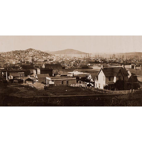 City Front from Rincon Hill, San Francisco, California, 1860 Gold Ornate Wood Framed Art Print with Double Matting by Watkins, Carleton