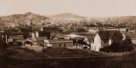 City Front from Rincon Hill, San Francisco, California, 1860 Black Ornate Wood Framed Art Print with Double Matting by Watkins, Carleton