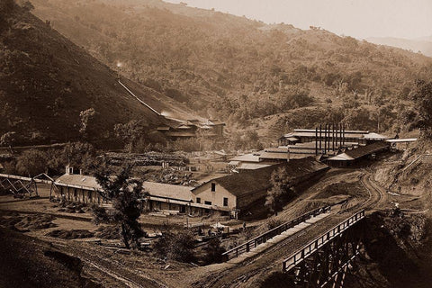 Smelting Works, New Almaden, Santa Clara, California, 1863 White Modern Wood Framed Art Print with Double Matting by Watkins, Carleton