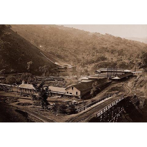 Smelting Works, New Almaden, Santa Clara, California, 1863 Black Modern Wood Framed Art Print with Double Matting by Watkins, Carleton