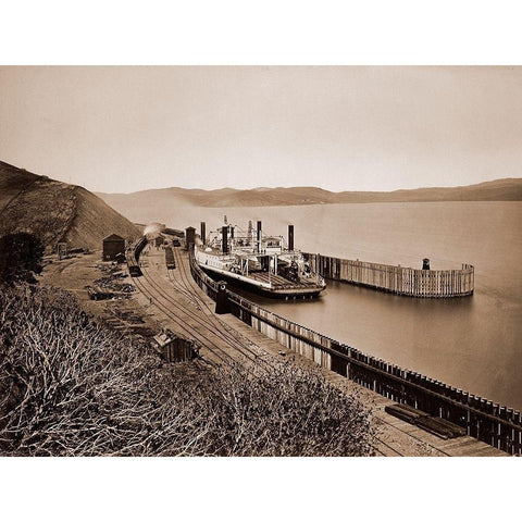 The Ferryboat Solano, Port Costa, California, after 1879 Black Modern Wood Framed Art Print with Double Matting by Watkins, Carleton