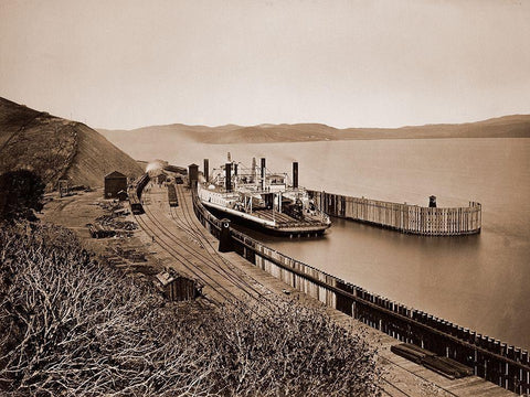 The Ferryboat Solano, Port Costa, California, after 1879 Black Ornate Wood Framed Art Print with Double Matting by Watkins, Carleton