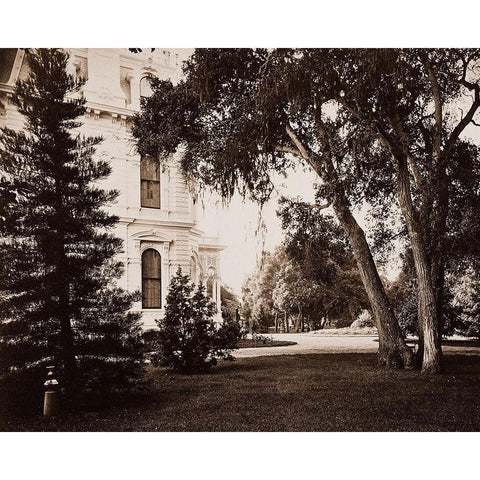 Thurlow Lodge, Menlo Park, California - Lawn and House, 1874 Gold Ornate Wood Framed Art Print with Double Matting by Watkins, Carleton