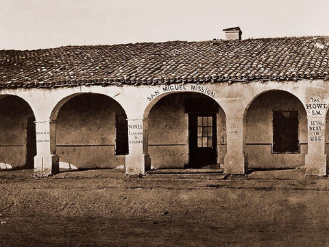 San Miguel Mission, San Miguel, California, 1876-1880 Black Ornate Wood Framed Art Print with Double Matting by Watkins, Carleton