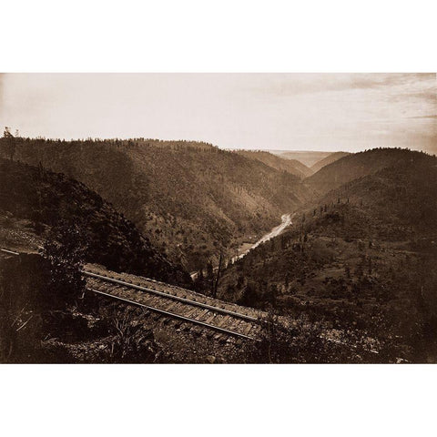 Cape Horn, C.P.R.R., Nevada County, California, about 1880 Black Modern Wood Framed Art Print with Double Matting by Watkins, Carleton