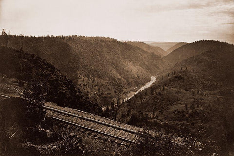 Cape Horn, C.P.R.R., Nevada County, California, about 1880 Black Ornate Wood Framed Art Print with Double Matting by Watkins, Carleton