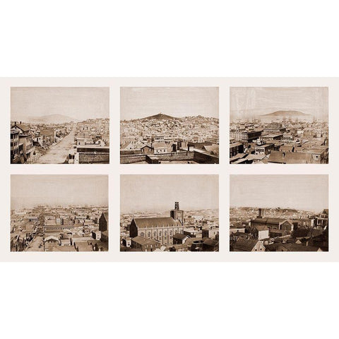 Six-part Panorama of San Francisco, 1855-1856 Gold Ornate Wood Framed Art Print with Double Matting by Watkins, Carleton