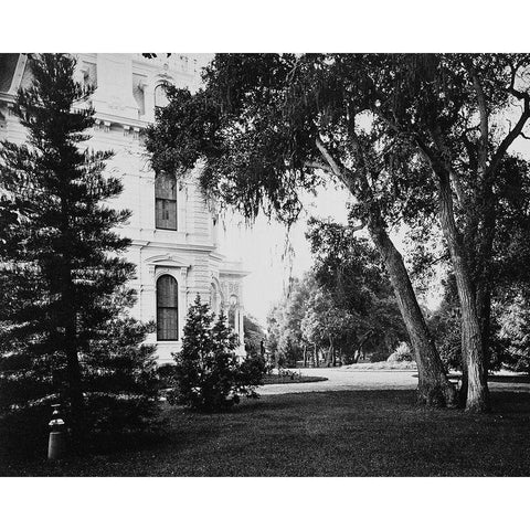 Thurlow Lodge - Lawn and House. From Barron Cluster. Black and white. Black Modern Wood Framed Art Print by Watkins, Carleton