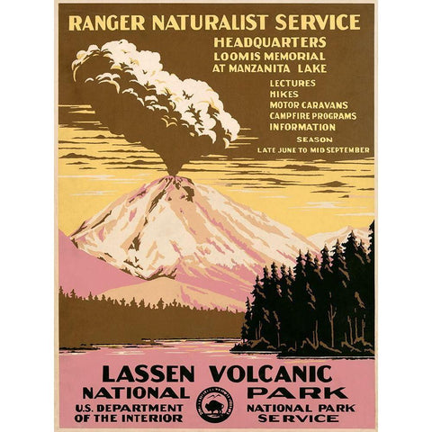 Lassen Volcanic National Park, ca. 1938 Gold Ornate Wood Framed Art Print with Double Matting by Ranger Naturalist Service