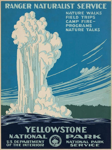 Yellowstone National Park, ca. 1938 White Modern Wood Framed Art Print with Double Matting by Ranger Naturalist Service