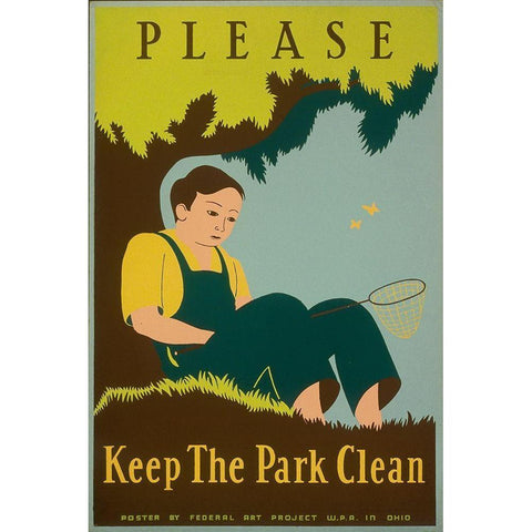 Please Keep the Park Clean, 1938 Gold Ornate Wood Framed Art Print with Double Matting by Clough, Stanley Thomas