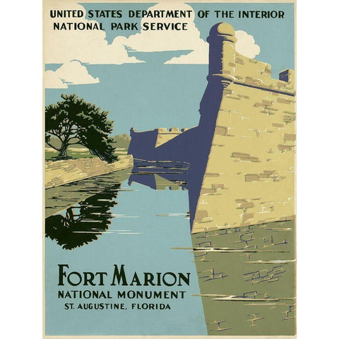 Fort Marion National Monument, St. Augustine, Florida, ca. 1938 Black Modern Wood Framed Art Print with Double Matting by WPA