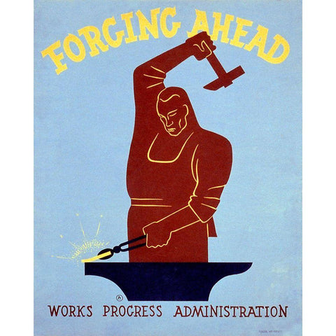 Forging ahead Works Progress Administration Black Modern Wood Framed Art Print with Double Matting by Herzog, Harry