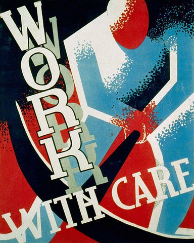 Work with care White Modern Wood Framed Art Print with Double Matting by Sherman, Nathan