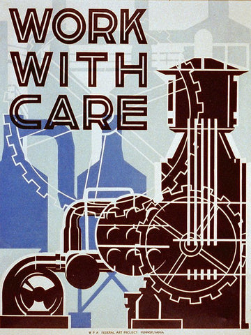 Work with care White Modern Wood Framed Art Print with Double Matting by Sherman, Nathan