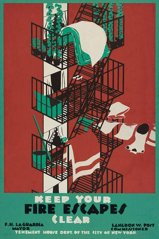 Keep your fire escapes clear White Modern Wood Framed Art Print with Double Matting by WPA