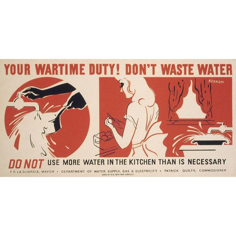 Do not use more water in the kitchen than is necessary White Modern Wood Framed Art Print by Kerkam, Earl