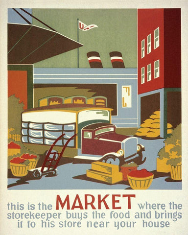 This is the market where the storekeeper buys the food White Modern Wood Framed Art Print with Double Matting by WPA