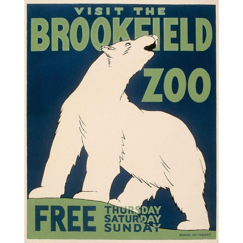 Visit the Brookfield Zoo - Polar Bear Black Modern Wood Framed Art Print with Double Matting by WPA