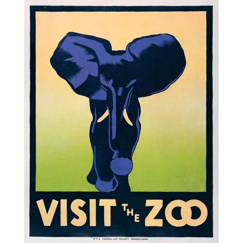 Visit the zoo - Elephant Gold Ornate Wood Framed Art Print with Double Matting by Stephenson, Hugh