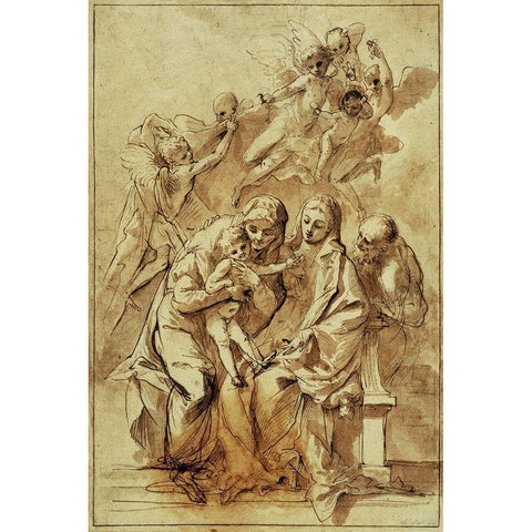 Holy Family with Saint Anne (recto); Figure Sketches (verso) Gold Ornate Wood Framed Art Print with Double Matting by Testa, Pietro