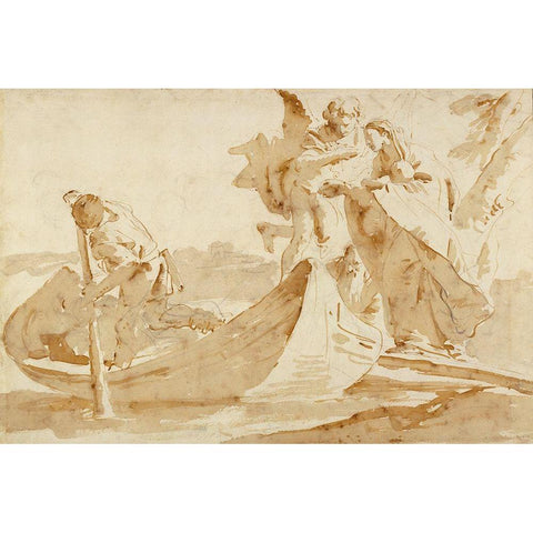 Flight into Egypt (recto); Various Studies (verso) Gold Ornate Wood Framed Art Print with Double Matting by Tiepolo, Giovanni Battista