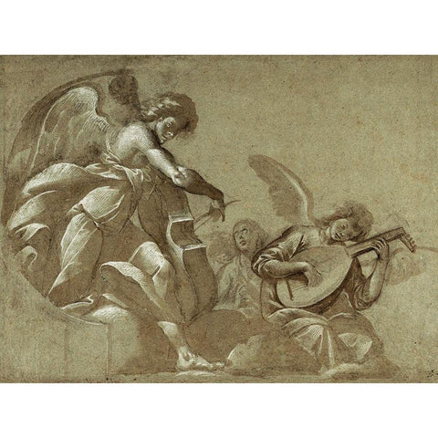 Angel Musicians (recto); Head Studies (verso) Black Modern Wood Framed Art Print with Double Matting by Morazzone (Pie Francesco Mazzuchelli)