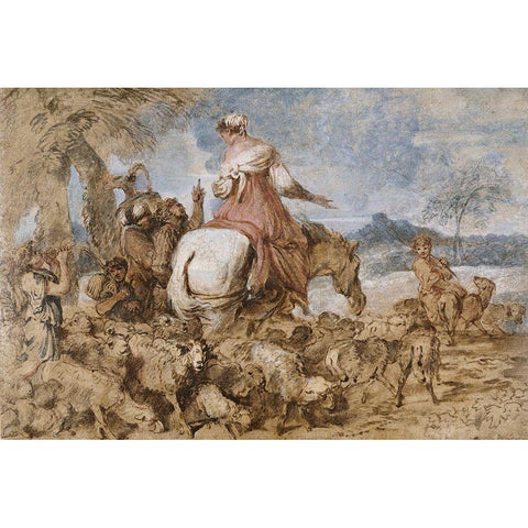 Pastoral Journey Black Modern Wood Framed Art Print with Double Matting by Castiglione, Giovanni Benedetto