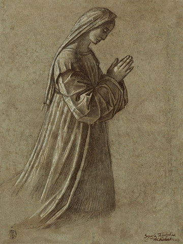 Study of the Virgin (recto); Study of the Virgin and of Hands (verso) White Modern Wood Framed Art Print with Double Matting by Carpaccio, Vittore