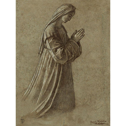 Study of the Virgin (recto); Study of the Virgin and of Hands (verso) Black Modern Wood Framed Art Print with Double Matting by Carpaccio, Vittore