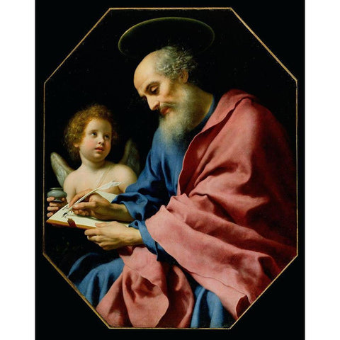 St. Matthew Writing His Gospel Gold Ornate Wood Framed Art Print with Double Matting by Dolci, Carlo